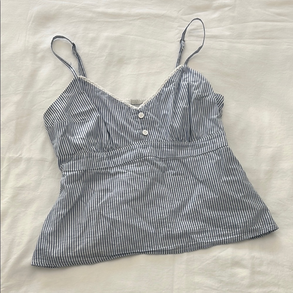 Hollister Blue & White Striped Spaghetti Strap Cami Top